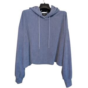 Cider Plus 2XL Blue Waffle Knit Oversized Cropped Hoodie Sweatshirt Lounge